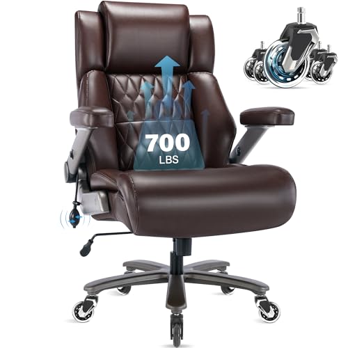Big and Tall 700lbs Office Chair - Adjustable Lumbar Support 3D Flip Arms Heavy Duty Metal Base&Wheels, High Back Large Executive Computer Desk Chair, Thick Padded Ergonomic Design for Back Pain - color: Brown