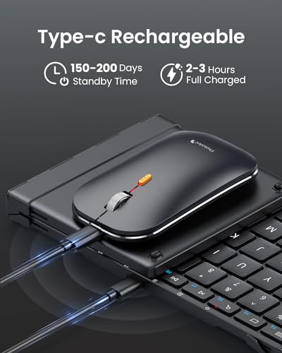ProtoArc XKM01 Full-Size Foldable Keyboard Mouse Combo for Travel - Black - color: Black