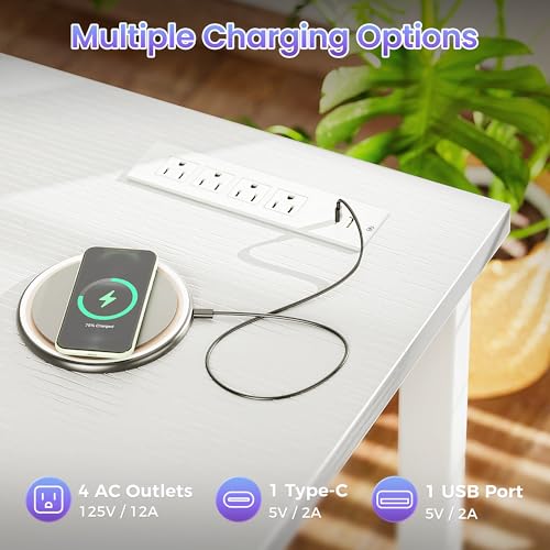 PRAISUN 47 X 20 Inch Computer Desk, Power Outlets, USB-C, White - color: White, size: 48inch