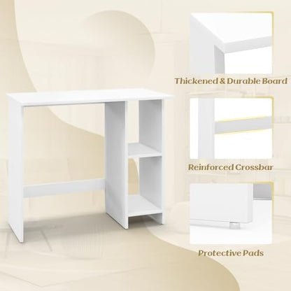 GOFLAME Small Computer Desk with Storage, Modern Writing Desk with Adjustable Shelf, Space Saving Laptop PC Desk with Anti-Toppling Kit, Wooden Study Desk for Home Office, White