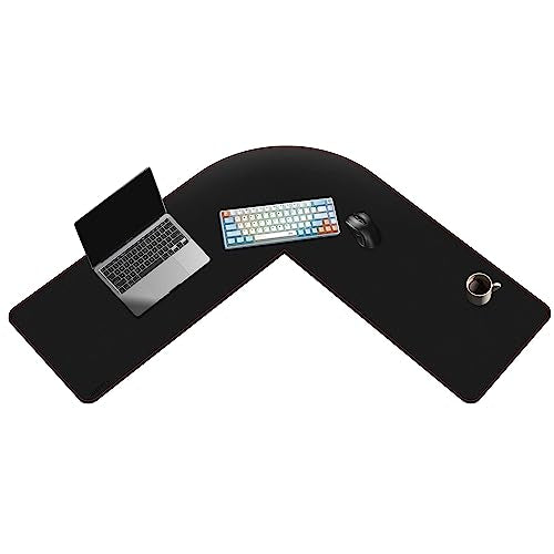 ZORESYN L Shaped Desk Mat 39.4"(L) x 39.4"(S) x 13"(W), Computer Corner Desk Pad, Large Waterproof PU Leather Mouse pad for Corner Desk, Writing Desk Pad Protector - Black - color: Black, size: 39.4" x 39.4"