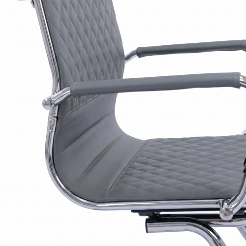 Set of 2 PU Leather Office Guest Chairs, Gray | Padded Arms, Stationary Reception Desk Chair for Conference Room, Meeting Room or Lobby - color: Grey
