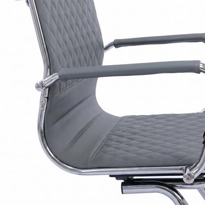 Set of 2 PU Leather Office Guest Chairs, Gray | Padded Arms, Stationary Reception Desk Chair for Conference Room, Meeting Room or Lobby - color: Grey