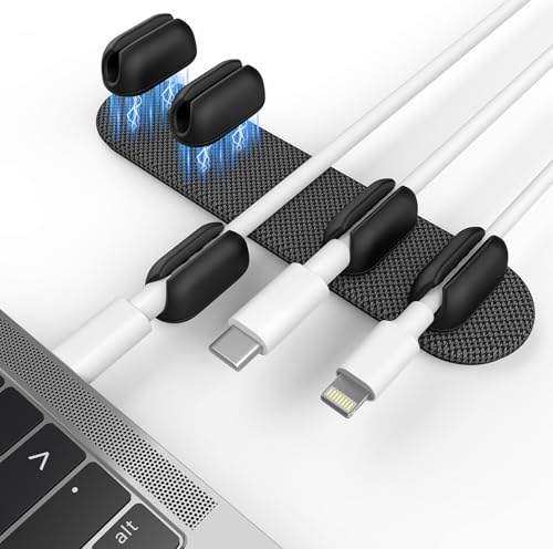 6 Pack Magnetic Cable Holder [2 in 1 Magnet & Adhesive] Cable Clips Silicone for Phone Charger, SODI Minimalist Cord Holder for Nightstand, Adhesive Cord Organizer for Desk, Car, Office (5-Black) - color: 5-Black