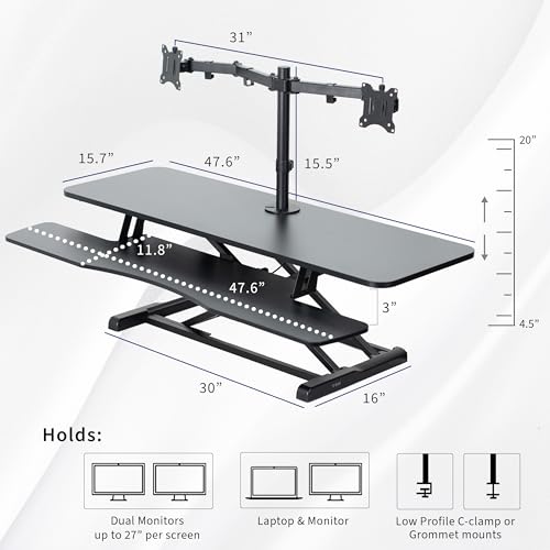 VIVO Black 48 in Standing Desk Converter with Monitor Stand, DESK-V048KB-M2 - color: Black, size: 48"