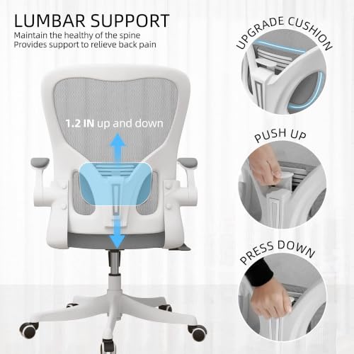 Monhey Ergonomic Office Chair, 90°-125° Tilt Back Home Desk Chair with 360° Swivel & Mute Wheels, High Back Mesh Computer Chair for Adults with Lumbar Support, 330 LBS Capacity (01White+Gray) - color: 01white+gray