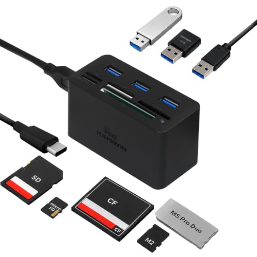 Kingwin USB C Hub Adapter w/ Card Reader Write & USB 3.0 HUB - Thunderbolt 3 Supports High Speed SD MS Micro M2 CF For Macbook, Laptop, Desktop type-c - style: USB C