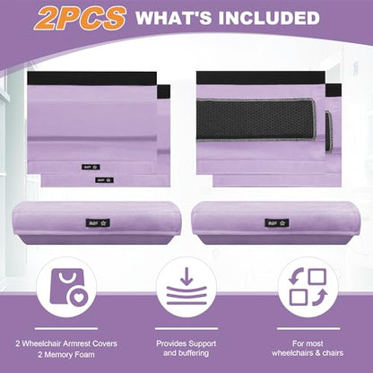 SPRING SEAON Wheelchair Accessories Armrest Covers, Memory Foam Pads, Pair - color: Purple