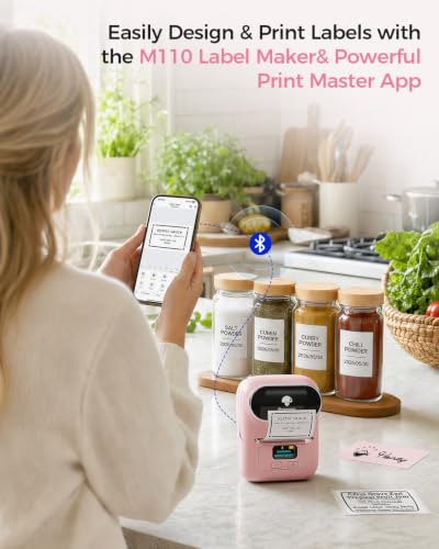 Phomemo M110 Label Maker with 3 Tapes, Bluetooth Portable Thermal Printer - color: Pink