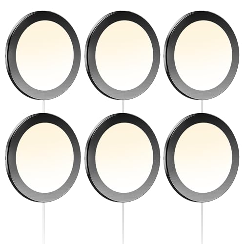 VST Under Cabinet Mini Panel Lighting 3.94inch 12V 2.5W(Total 15W) with Wireless Dimmer Switch, Surface Mount Puck Light for Kitchen Van Truck Car Galley Downlight 6Pack(Round 2700K-6500K) - color: 6 Pack Black CCT