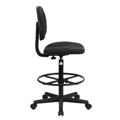 BizChair Black Patterned Fabric Adjustable Height Drafting Chair with Adjustable Foot Ring - color: Black Patterned