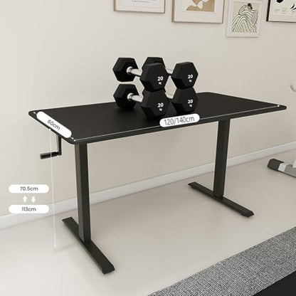 Manual Standing Desk Adjustable Height, Hand Crank Stand Up Desk, Sit Stand Home Office Desk, Small Computer Desk, Wooden Top/Carbon Steel Frame,Black,140cm - color: Black, size: 140cm