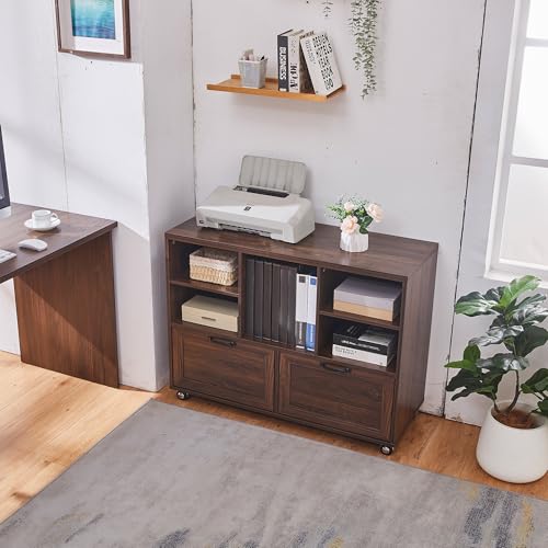 40" Lateral File Cabinet,Farmhouse Wood Small Home Office Storage with Wheels,Filing Cabinet with 2 Drawers for Legal/Letter/ A4 Size (Brown) - color: Brown