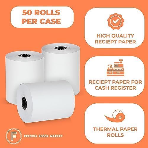 Thermal Credit Card Paper Rolls Printer Paper Receipts 3 1/8" 230' for Popular Credit Card Machines POS and Cash Registers BPA Free 50 Rolls - size: 3-1/8" x 230'