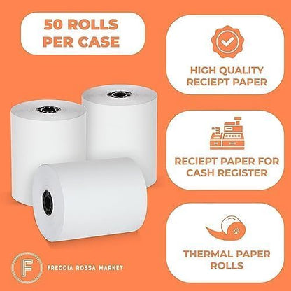 Thermal Credit Card Paper Rolls Printer Paper Receipts 3 1/8" 230' for Popular Credit Card Machines POS and Cash Registers BPA Free 50 Rolls - size: 3-1/8" x 230'