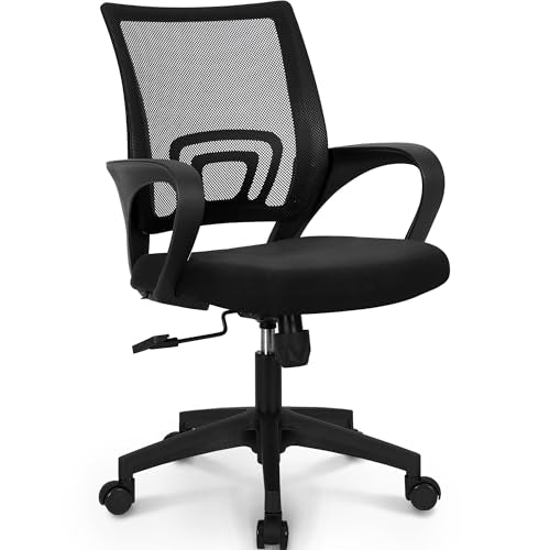 NEO CHAIR Office Computer Chair Ergonomic Mid-Back Mesh Desk Chair, Black | Breathable Mesh Back with Lumbar Support, Height Adjustment, Smooth Rolling Casters for Home Office, Study or Gaming Setup - color: All Black