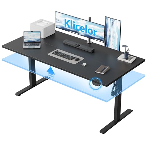 Klicelor 60 Inch Large Electric Standing Desk, Height Adjustable Office Desk, Sit Stand Up Computer Gaming Desk with Memory Preset, Two-Piece Desktop, Black - color: Black, size: 60 x 24 Inch
