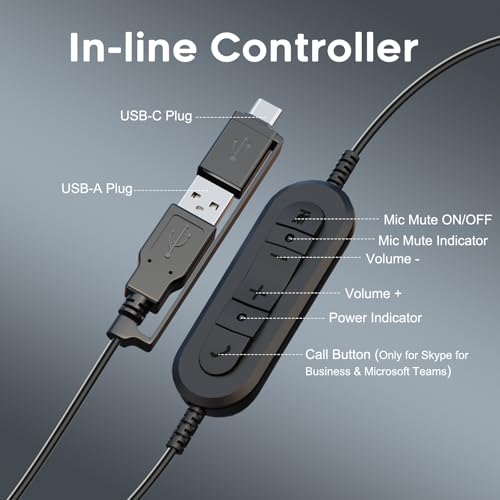MKJ USB Headset with Noise Cancelling Microphone for Call Center & Office