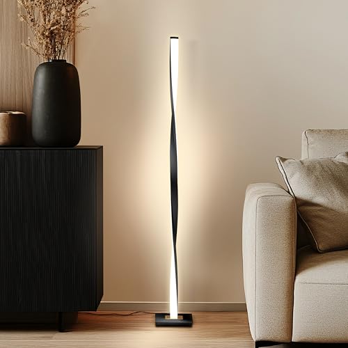 Brightech Helix LED Floor lamp, Bright Floor Lamp for Living Rooms & Bedrooms, 48" Tall Pole Lamp, Dimmable Standing Lamp - Black - color: Warm White Light with Black Frame