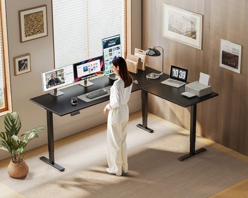 63 Inch Reversible L Shaped Electric Standing Desk, Black | Large Corner Height Adjustable Stand Up Desk, 3 Memory Presets, Sit Stand Table, Reinforced Frame for Home Office Workstation - color: Black, size: 63 Inch