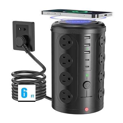 6FT Power Strip Tower Surge Protector with 15W Wireless Charger - size: 6FT with wireless charging