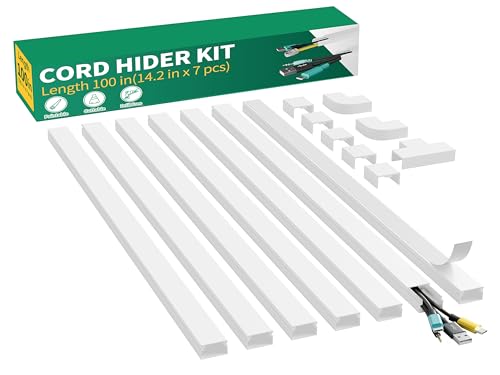 Delamu Cord Hider, 100in Self-Adhesive Cord Cover Kit for Wall Mounted TV, Paintable Wire Hider, Flexible Cable Management System, Cable Raceway Conceals 3-4 Wires, W1.18 H0.60in, White - color: White, size: 100in x 1.18in x 0.60in