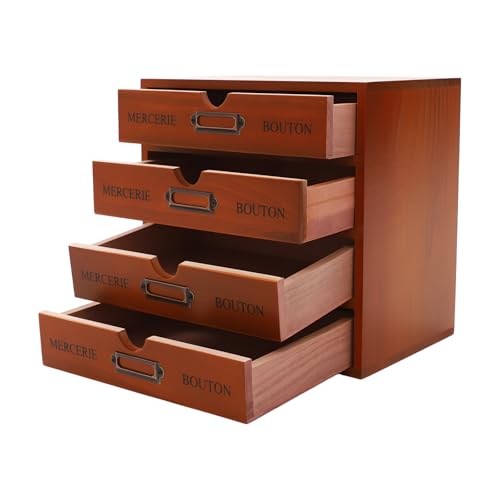 Vintage Wooden Drawers Organizer, 16-Drawer Desktop Storage Box With Drawers, Iron Label Holders, Apothecary Cabinet For Countertop Tea Coffee Pod Storage(4-Drawer/Brown) - size: 4-Drawer/Brown