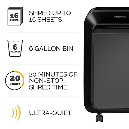 Fellowes LX210 P-4 Micro-Cut Paper Shredder, Jam-Proof Heavy-Duty Paper Shredder for Office, 16 Sheet Capacity, Black - style: 16-Sheet