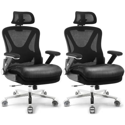 750lbs Ergonomic Office Chair,Upgrade Big and Tall Office Chairs for Heavy People,Mesh High Back Desk Chair with 5D Flip Arms Large Wheels,Adjustable Headrest & Lumbar Support,Wide Chairs - color: Black With Electroplated Color, style: 2 Pack