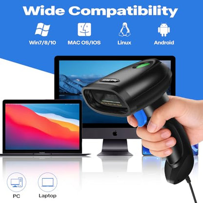 Handheld 1D&2D USB Barcode Scanner, Wired QR Code Scanner PDF417 Data Matrix Bar Code Reader with Long USB Cable for POS Mobile Payment, Convenience Store, Supermarket, Warehouse (TM-10C)