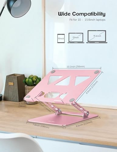 Aoviho Laptop Stand Holder, Adjustable Desk Laptop Riser, Foldable Notebook Computer Stands for MacBook Air Pro HP Lenovo Dell Samsung Chromebook, Up to 15.6 inch, Rose Gold - color: Rose Gold