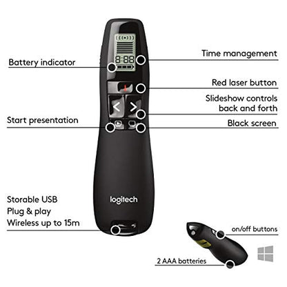 Logitech Professional Presenter R800, Presentation Wireless Presenter with Laser Pointer Green (Renewed)