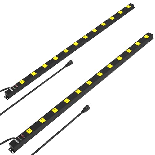 12 Outlet Industrial Long Power Strip Wide-Spaced Outlets with 15Ft Cord | Heavy Duty Metal Power Strip with Wide-Spaced Outlets & 2100J Overload Protection, ETL Listed for Garage Workshop Office Home - size: 2 pack
