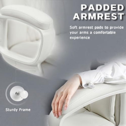 LEMBERI High Back PU Leather Executive Office Chair, Adjustable Swivel Computer Desk Chair with Padded Armrests for Home Office, White - color: White