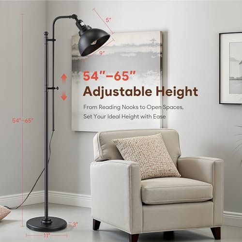 VONLUCE Industrial Floor Lamp 65", Adjustable Standing Lamp for Living Room - color: Black