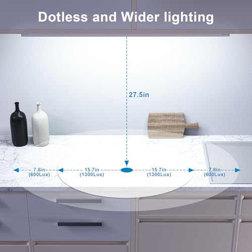 WOBANE Dimmable Under Cabinet Lighting, 24in Plug in LED Counter Light Bar | Hand Wave Activated, Touchless for Kitchen Cabinet, Shelf, Under Desk, Color Tunable 2700K to 6500K,White Panel,1400LM - size: 24 inch