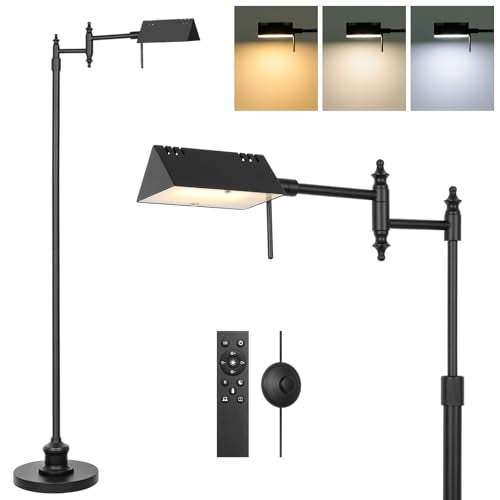 Bairth Black Reading Floor Lamp, Dimmable Pharmacy Standing Lamp | 3 Color Temperature, Dimmable, 17W LED, Height Adjustable, 360°Swing Arm, for Living Room, Bedroom, Office, Craft & Sewing - color: Black