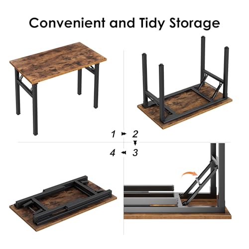 Need Office Computer Desk 35.8 Inch Sturdy Folding Laptop Table Retro | Black Frame Writing Gaming Work Table/Foldable Home Office Desk/Sewing Table, No Assembly Required - color: Rustic Brown & Black Frame, size: 35.8inch