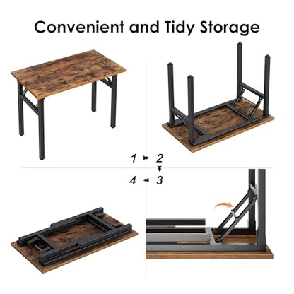 Need Office Computer Desk 35.8 Inch Sturdy Folding Laptop Table Retro | Black Frame Writing Gaming Work Table/Foldable Home Office Desk/Sewing Table, No Assembly Required - color: Rustic Brown & Black Frame, size: 35.8inch