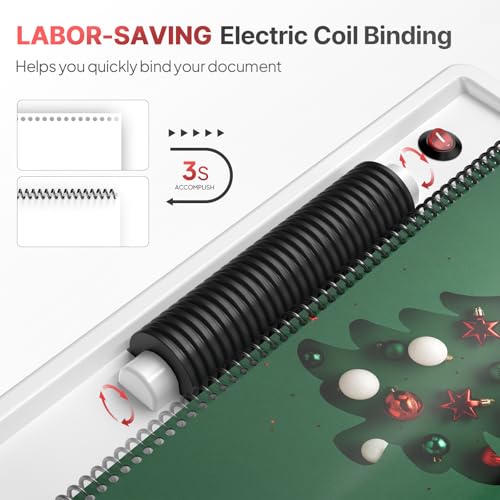Spiral Coil Binding Machine with Electric Coil Inserter, Home School | Office Notebook Homework, 20 Sheets Punch, A4/A5/Letter Size, Adjustable Paper Margin, 46 Hole Adjustable Disengageable Pins - color: White
