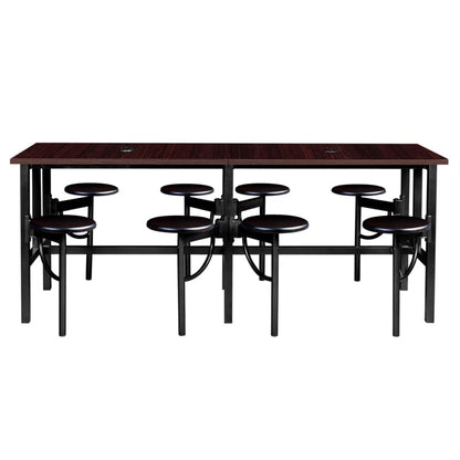 Romig Endure Standing Height Collaborative Table and Chair Set with 8 Pull-Out Swivel Stools, Walnut Top, Walnut Seats, Built-in Power Outlets and USB Charging, Classroom Training Table - color: Walnut/Walnut, size: 8 Seater