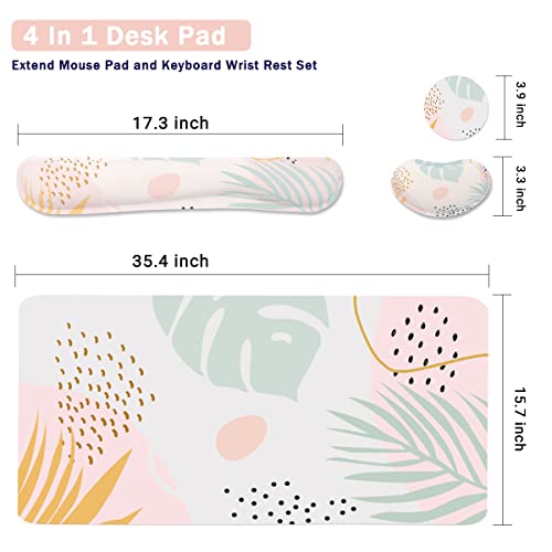 Keyboard Mouse Pad Set, Extended Mouse Pad+Keyboard Wrist Rest Support, Memory Foam Ergonomic Easy Typing, 3Pcs (35.4×15.7 in) Desk Pad Set for Home Office Study Game-Plant - color: Plant