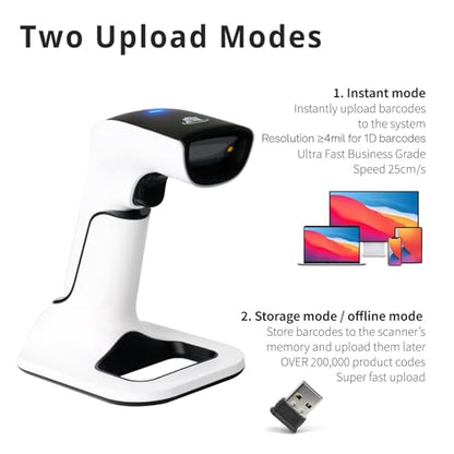 ScanAvenger Wireless Portable 1D&2D with Stand Bluetooth Barcode Scanner: 3-in-1 Handheld Scanner, Rechargeable Battery for Inventory - USB Bar Code/QR Reader (1D&2D with Next Gen Stand) - style: 1D&2D With Next Gen Stand