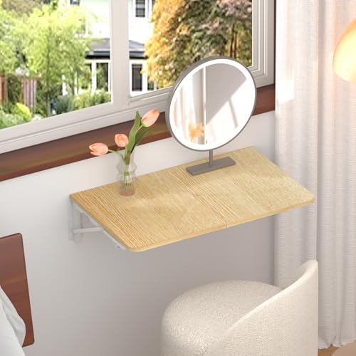 TEAMIX Wall Mounted Folding Table for Small Spaces, Floating Desk, Maple | Heavy-duty Brackets, 22 x 15.7 inch, Space-saving, Use as Home Office Desk, Dining Table, Laundry Shelf, or Balcony Table - color: Maple, size: 22"W x 15.7"D
