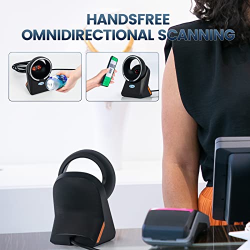OBZ Desktop Barcode Scanne Hands-Free USB Desktop Automatic QR Code Reader | Omnidirectional Automatic scanning,Compatible with Windows,Android,Linux,MAC,1D,2D Codes in Retail Checkout use,2M USB Wired - style: Circle