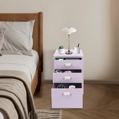 3 Drawers File Cabinet, 16*11*18.9In Aluminum Alloy Mobile Filing Cabinet Rolling Filing Cabinets Rectangular Storage Cabinets with Lock&4 Wheels for Kitchen Bedroom Living Room (Purple) - color: Purple
