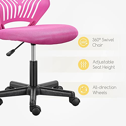 Yaheetech Small Desk Chair, Armless Adjustable Swivel Seat, Rose Red | Padded mesh seat and ventilated resin back, compact armless frame rolls and adjusts for study and small desks, holds 300 lb. - color: Rose Red