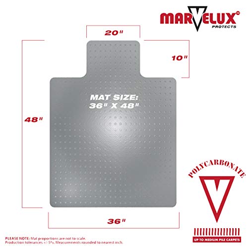 Marvelux 36" x 48" Heavy Duty Polycarbonate Office Chair Mat with Lip for Carpets, 2 Pack, Clear Carpet Protector for Low, Standard and Medium Pile Carpeted Floors, Shipped Flat, Multiple Sizes - size: 36" x 48" (With Lip) 2 Pack