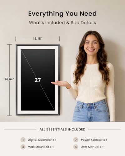 Apolosign 27-inch Digital Calendar, Smart Wall Planner with Calendar Sync, Chore Chart, Meal Planner, Install Apps & Dashboard, Electronic Touchscreen Display for Family Schedules, Dual Mode, Wall Mount Included (Black) - color: Black
