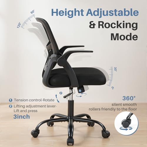 DUMOS Office Chair, Ergonomic Home Desk Chair, Ergonomic Lumbar Support - color: Black Flip Arm